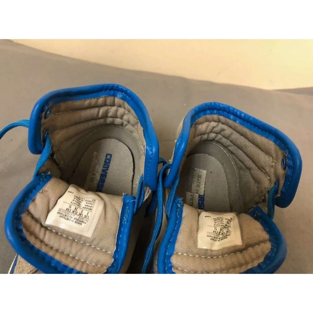 Converse All Star hi top Kids sneakers lace up shoes -gray/royal blue Size US 8